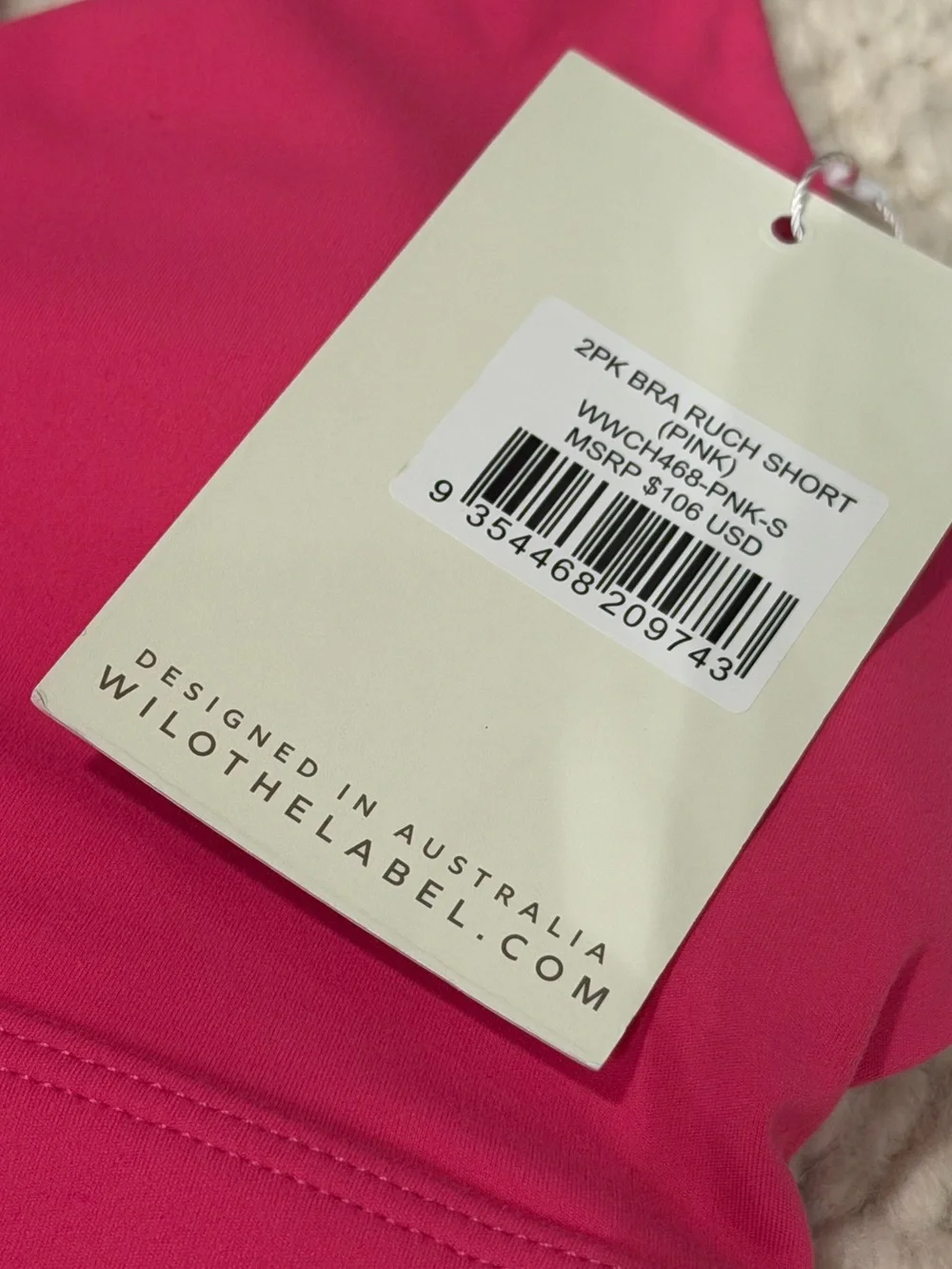 Wilo The Label Sports Bra & Ruched Biker Short Set Pink S NWT
